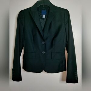 J. Crew (Size 0) Classic Black 100% Wool Button Front LS Super 120's Blazer